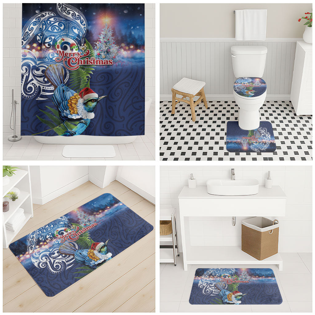 New Zealand Merry Christmas Bathroom Set Maori Tribal Pattern with Xmas Tui Bird