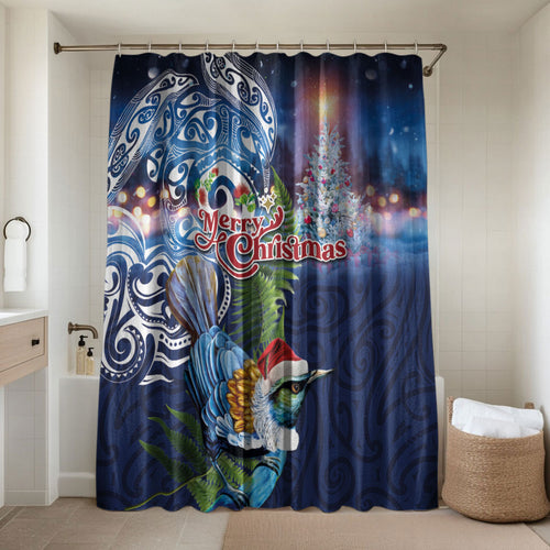 New Zealand Merry Christmas Bathroom Set Maori Tribal Pattern with Xmas Tui Bird