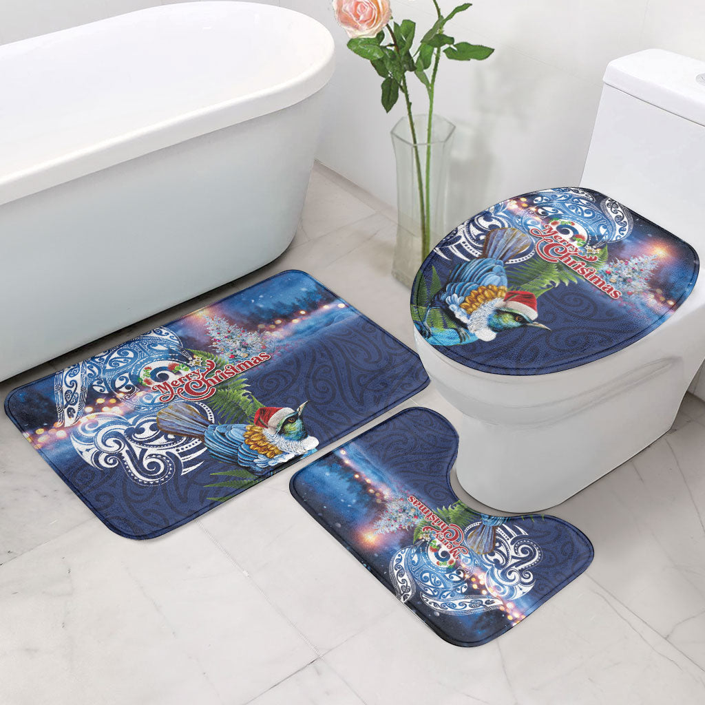 New Zealand Merry Christmas Bathroom Set Maori Tribal Pattern with Xmas Tui Bird