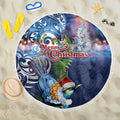 New Zealand Merry Christmas Beach Blanket Maori Tribal Pattern with Xmas Tui Bird