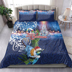 New Zealand Merry Christmas Bedding Set Maori Tribal Pattern with Xmas Tui Bird