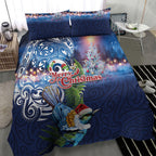New Zealand Merry Christmas Bedding Set Maori Tribal Pattern with Xmas Tui Bird