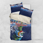 New Zealand Merry Christmas Bedding Set Maori Tribal Pattern with Xmas Tui Bird