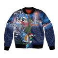 New Zealand Merry Christmas Bomber Jacket Maori Tribal Pattern with Xmas Tui Bird
