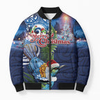New Zealand Merry Christmas Bomber Puffer Jacket Maori Tribal Pattern with Xmas Tui Bird