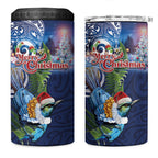 New Zealand Merry Christmas 4 in 1 Can Cooler Tumbler Maori Tribal Pattern with Xmas Tui Bird