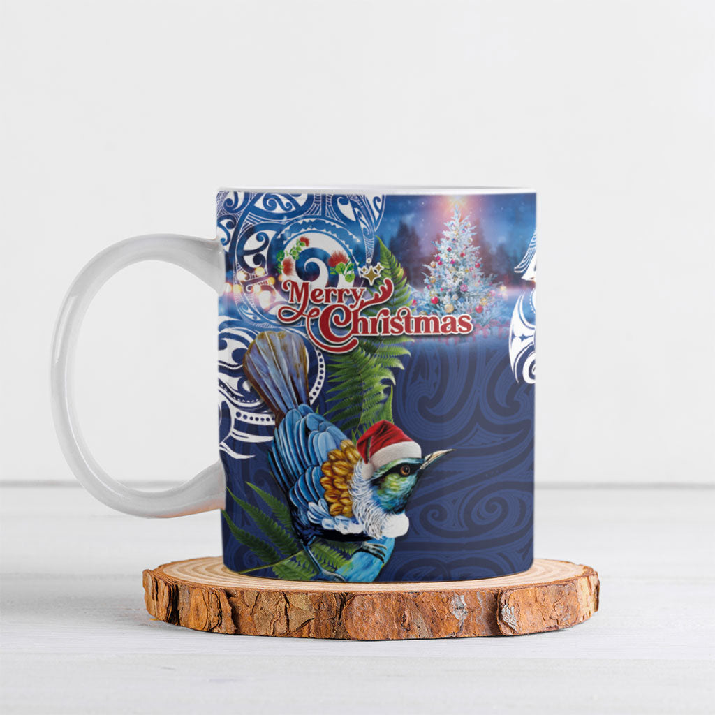New Zealand Merry Christmas Ceramic Mug Maori Tribal Pattern with Xmas Tui Bird