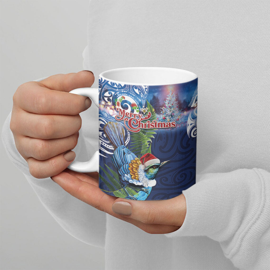 New Zealand Merry Christmas Ceramic Mug Maori Tribal Pattern with Xmas Tui Bird