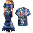 New Zealand Merry Christmas Couples Matching Mermaid Dress and Hawaiian Shirt Maori Tribal Pattern with Xmas Tui Bird