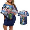New Zealand Merry Christmas Couples Matching Off Shoulder Short Dress and Hawaiian Shirt Maori Tribal Pattern with Xmas Tui Bird