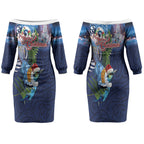 New Zealand Merry Christmas Couples Matching Off The Shoulder Long Sleeve Dress and Hawaiian Shirt Maori Tribal Pattern with Xmas Tui Bird LT03
