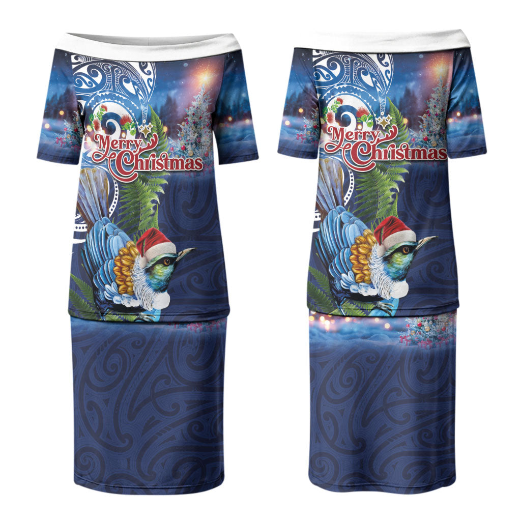 New Zealand Merry Christmas Couples Matching Puletasi and Hawaiian Shirt Maori Tribal Pattern with Xmas Tui Bird LT03