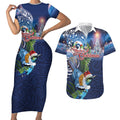 New Zealand Merry Christmas Couples Matching Short Sleeve Bodycon Dress and Hawaiian Shirt Maori Tribal Pattern with Xmas Tui Bird