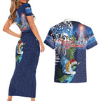 New Zealand Merry Christmas Couples Matching Short Sleeve Bodycon Dress and Hawaiian Shirt Maori Tribal Pattern with Xmas Tui Bird