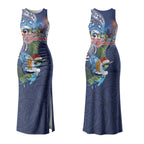 New Zealand Merry Christmas Couples Matching Tank Maxi Dress and Long Sleeve Button Shirt Maori Tribal Pattern with Xmas Tui Bird LT03