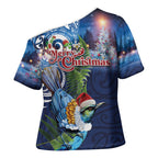 New Zealand Merry Christmas Cross Shoulder Shirt Maori Tribal Pattern with Xmas Tui Bird