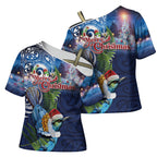 New Zealand Merry Christmas Cross Shoulder Shirt Maori Tribal Pattern with Xmas Tui Bird