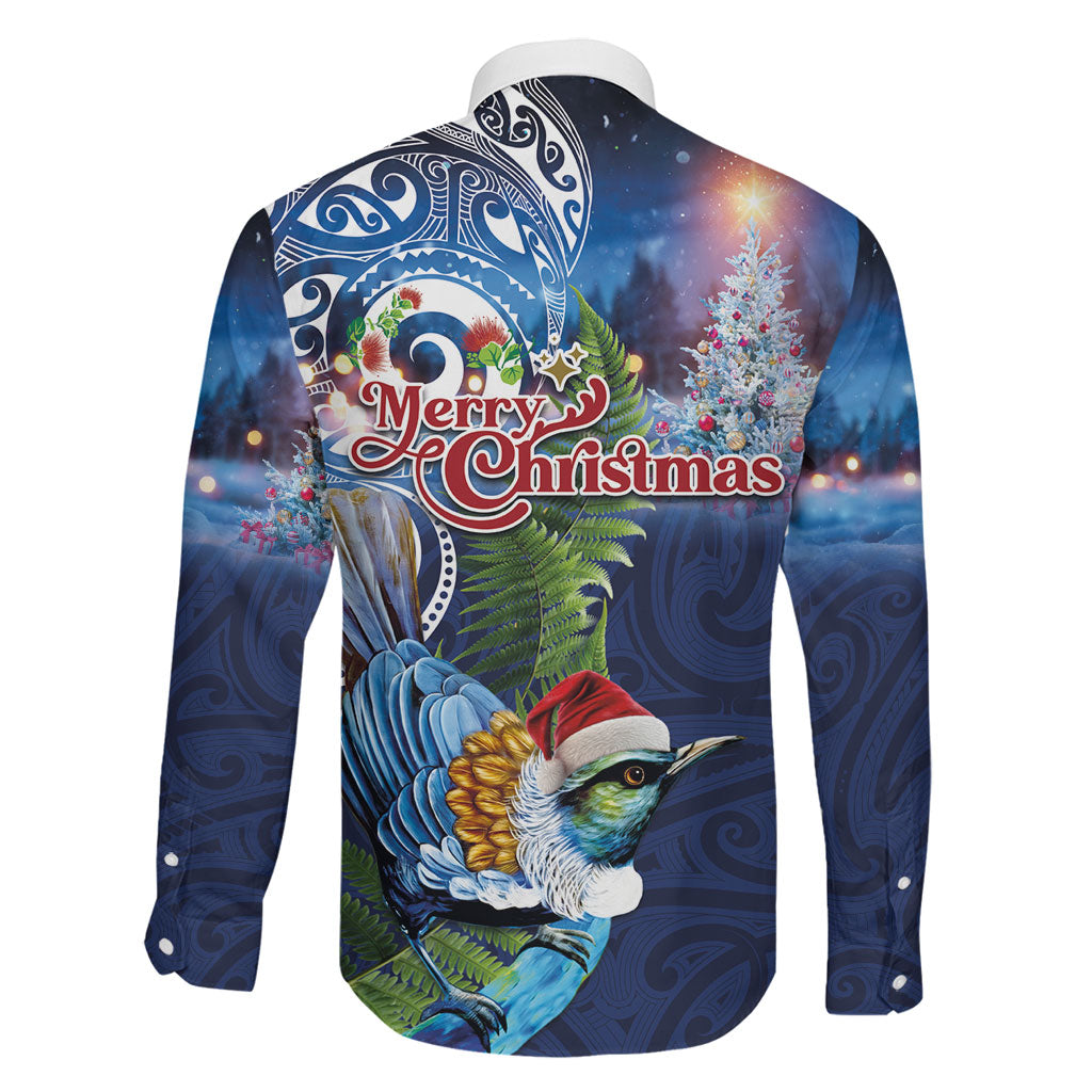 New Zealand Merry Christmas Family Matching Long Sleeve Bodycon Dress and Hawaiian Shirt Maori Tribal Pattern with Xmas Tui Bird