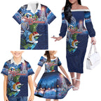 New Zealand Merry Christmas Family Matching Off The Shoulder Long Sleeve Dress and Hawaiian Shirt Maori Tribal Pattern with Xmas Tui Bird