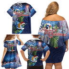 New Zealand Merry Christmas Family Matching Off Shoulder Short Dress and Hawaiian Shirt Maori Tribal Pattern with Xmas Tui Bird