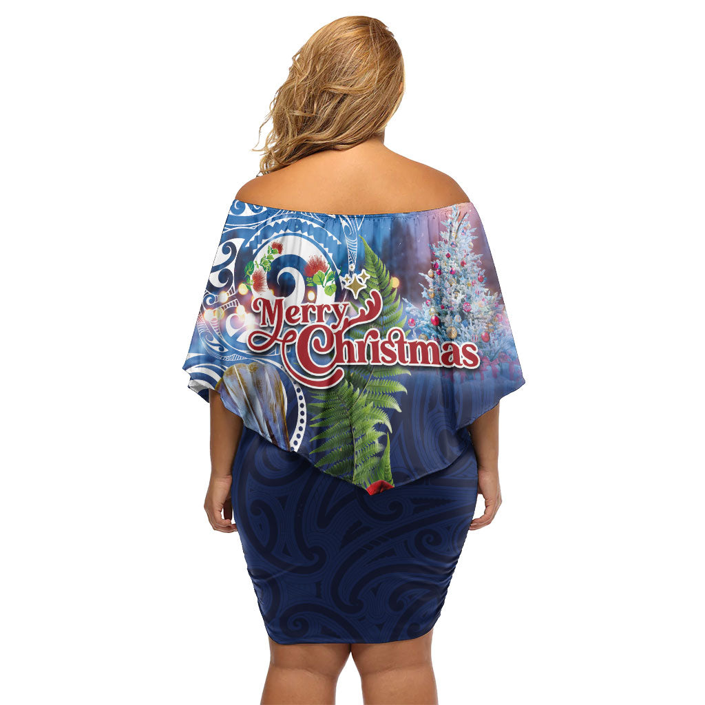 New Zealand Merry Christmas Family Matching Off Shoulder Short Dress and Hawaiian Shirt Maori Tribal Pattern with Xmas Tui Bird