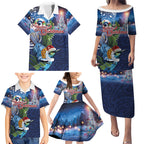 New Zealand Merry Christmas Family Matching Puletasi and Hawaiian Shirt Maori Tribal Pattern with Xmas Tui Bird