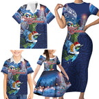 New Zealand Merry Christmas Family Matching Short Sleeve Bodycon Dress and Hawaiian Shirt Maori Tribal Pattern with Xmas Tui Bird