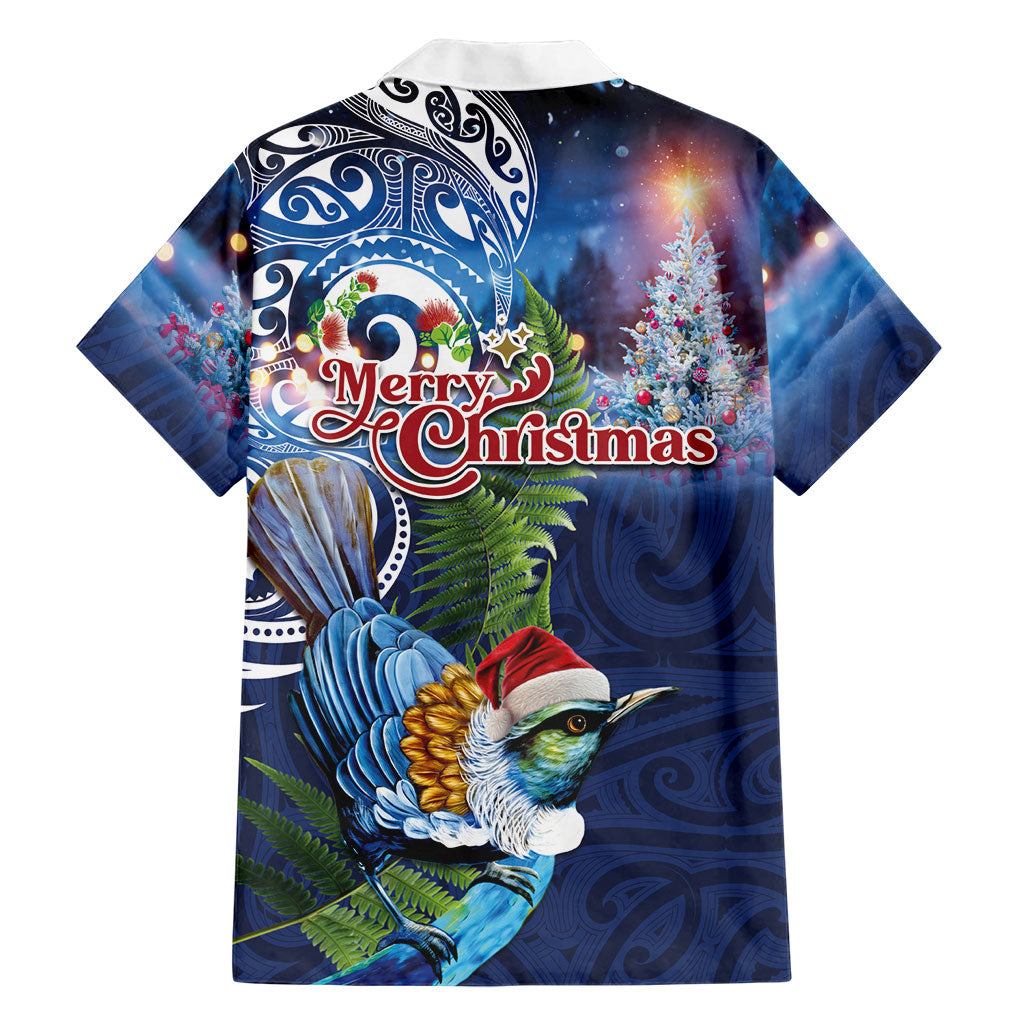 New Zealand Merry Christmas Family Matching Short Sleeve Bodycon Dress and Hawaiian Shirt Maori Tribal Pattern with Xmas Tui Bird