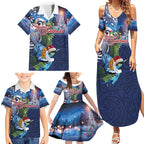 New Zealand Merry Christmas Family Matching Summer Maxi Dress and Hawaiian Shirt Maori Tribal Pattern with Xmas Tui Bird
