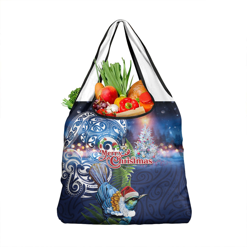 New Zealand Merry Christmas Grocery Bag Maori Tribal Pattern with Xmas Tui Bird