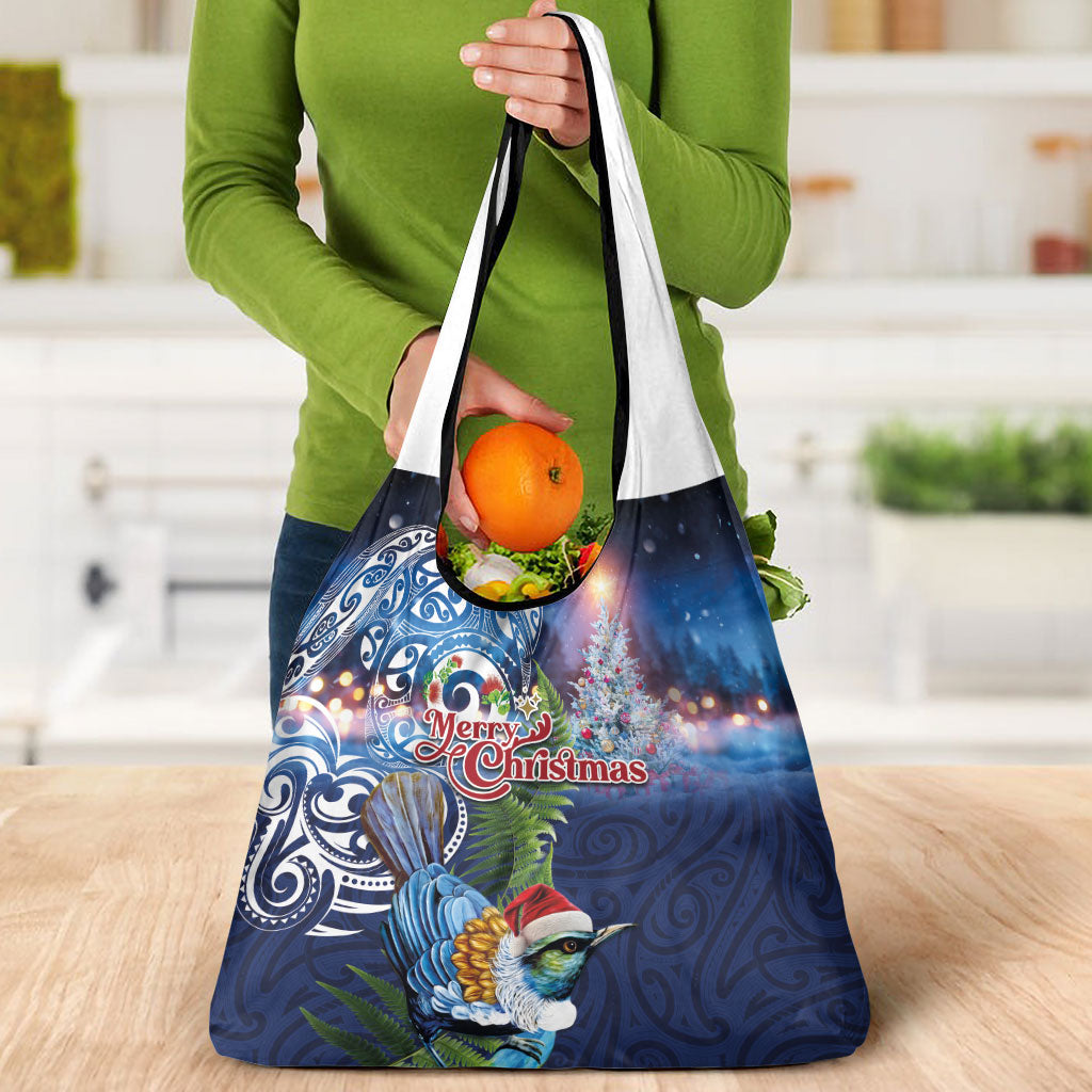 New Zealand Merry Christmas Grocery Bag Maori Tribal Pattern with Xmas Tui Bird