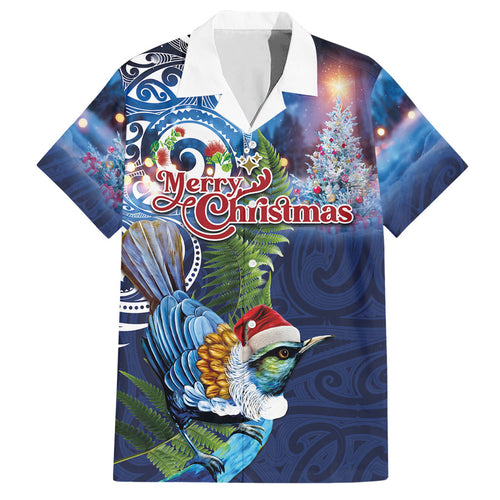New Zealand Merry Christmas Hawaiian Shirt Maori Tribal Pattern with Xmas Tui Bird
