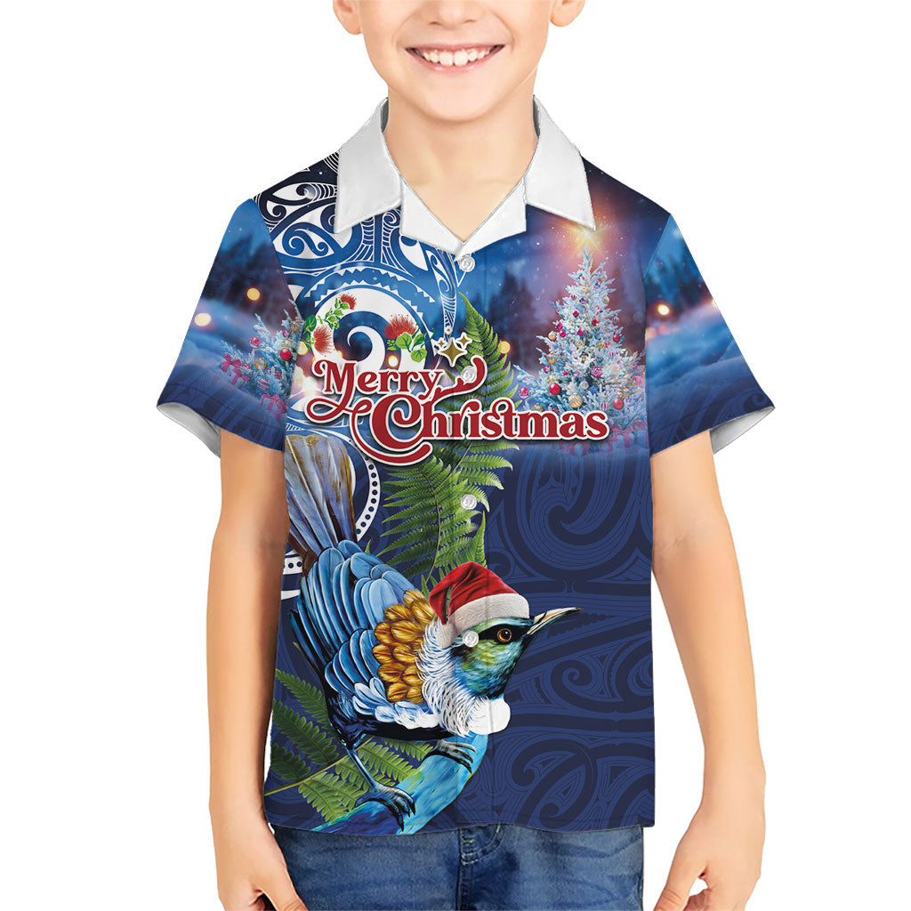New Zealand Merry Christmas Hawaiian Shirt Maori Tribal Pattern with Xmas Tui Bird