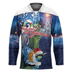 New Zealand Merry Christmas Hockey Jersey Maori Tribal Pattern with Xmas Tui Bird
