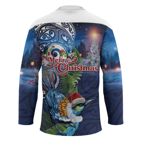 New Zealand Merry Christmas Hockey Jersey Maori Tribal Pattern with Xmas Tui Bird