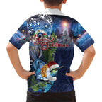 New Zealand Merry Christmas Kid Hawaiian Shirt Maori Tribal Pattern with Xmas Tui Bird