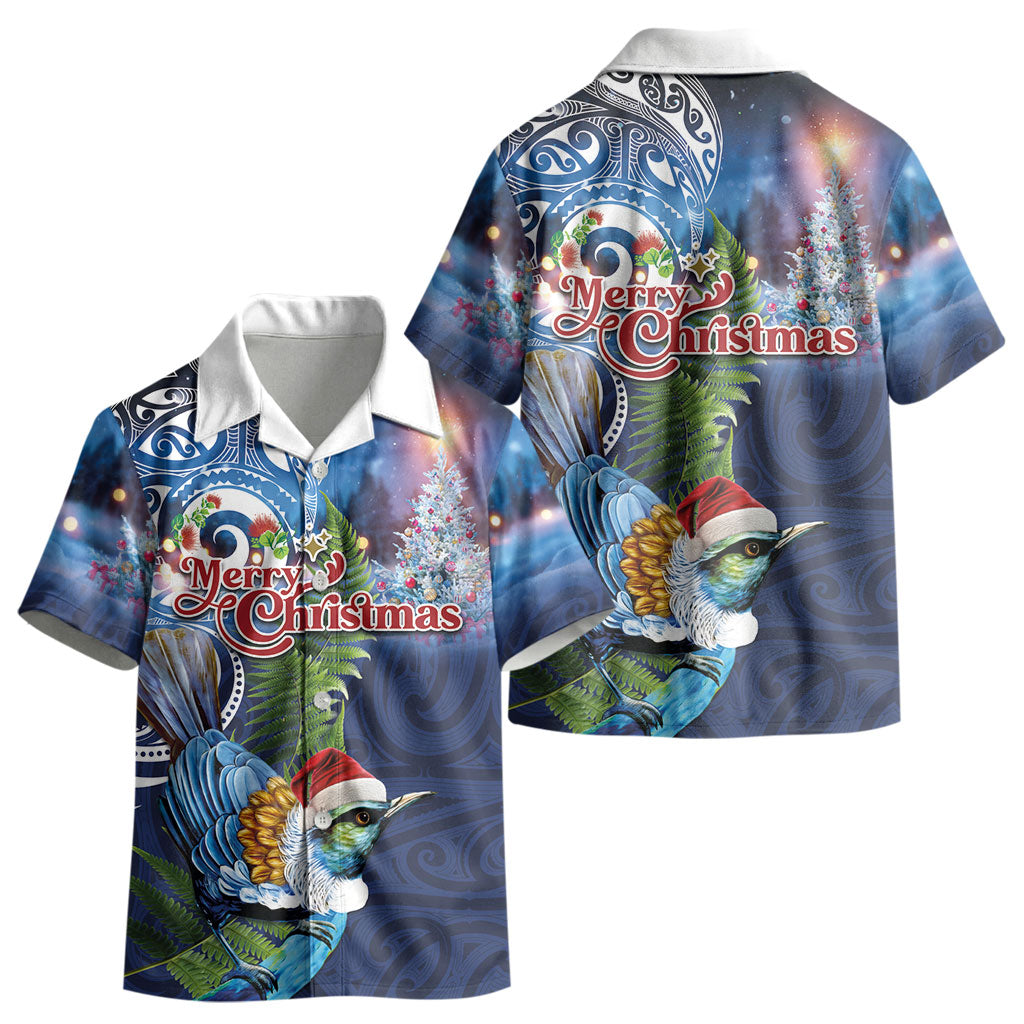 New Zealand Merry Christmas Kid Hawaiian Shirt Maori Tribal Pattern with Xmas Tui Bird LT03