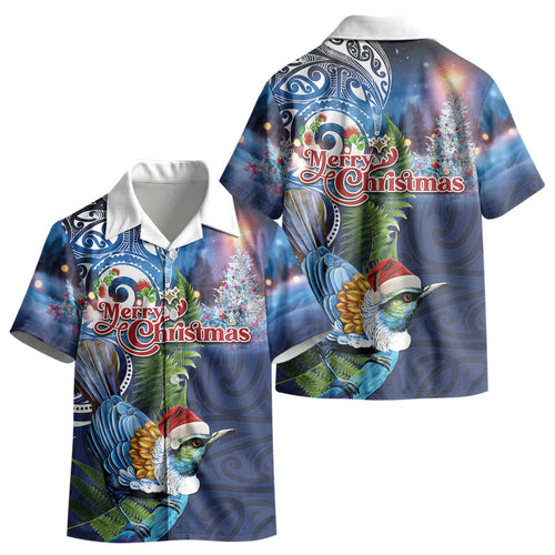 New Zealand Merry Christmas Kid Hawaiian Shirt Maori Tribal Pattern with Xmas Tui Bird LT03