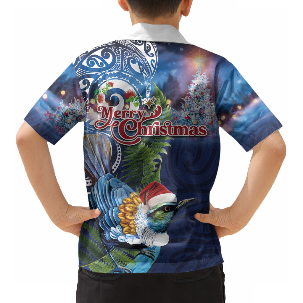 New Zealand Merry Christmas Kid Hawaiian Shirt Maori Tribal Pattern with Xmas Tui Bird LT03