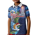 New Zealand Merry Christmas Kid Polo Shirt Maori Tribal Pattern with Xmas Tui Bird