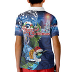 New Zealand Merry Christmas Kid Polo Shirt Maori Tribal Pattern with Xmas Tui Bird