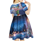 New Zealand Merry Christmas Kid Short Sleeve Dress Maori Tribal Pattern with Xmas Tui Bird
