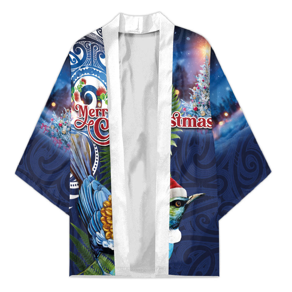 New Zealand Merry Christmas Kimono Maori Tribal Pattern with Xmas Tui Bird