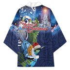 New Zealand Merry Christmas Kimono Maori Tribal Pattern with Xmas Tui Bird