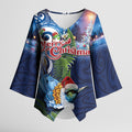 New Zealand Merry Christmas Kimono Sleeve Blouse Maori Tribal Pattern with Xmas Tui Bird