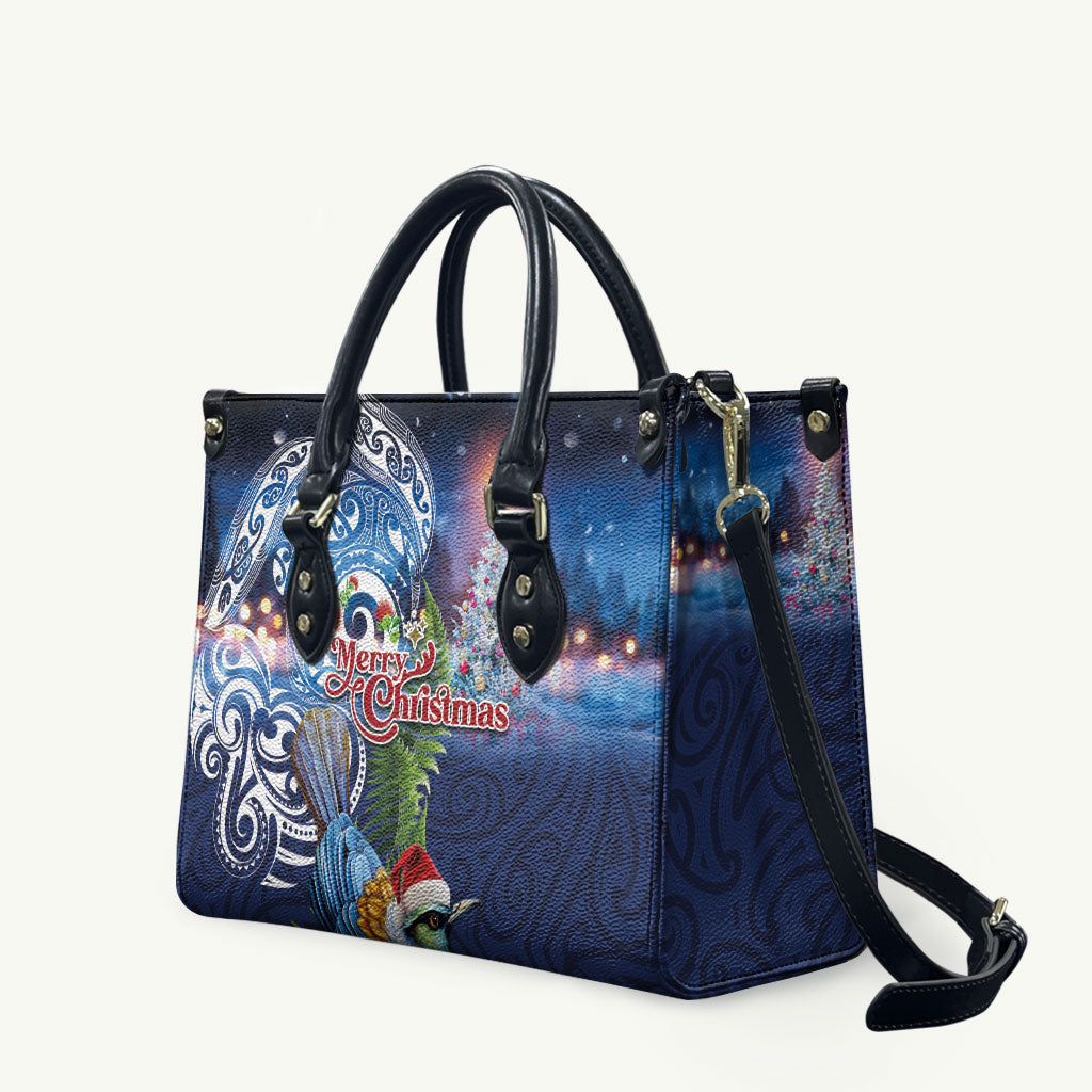 New Zealand Merry Christmas Leather Bag Maori Tribal Pattern with Xmas Tui Bird