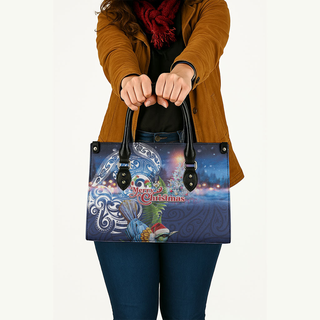 New Zealand Merry Christmas Leather Bag Maori Tribal Pattern with Xmas Tui Bird