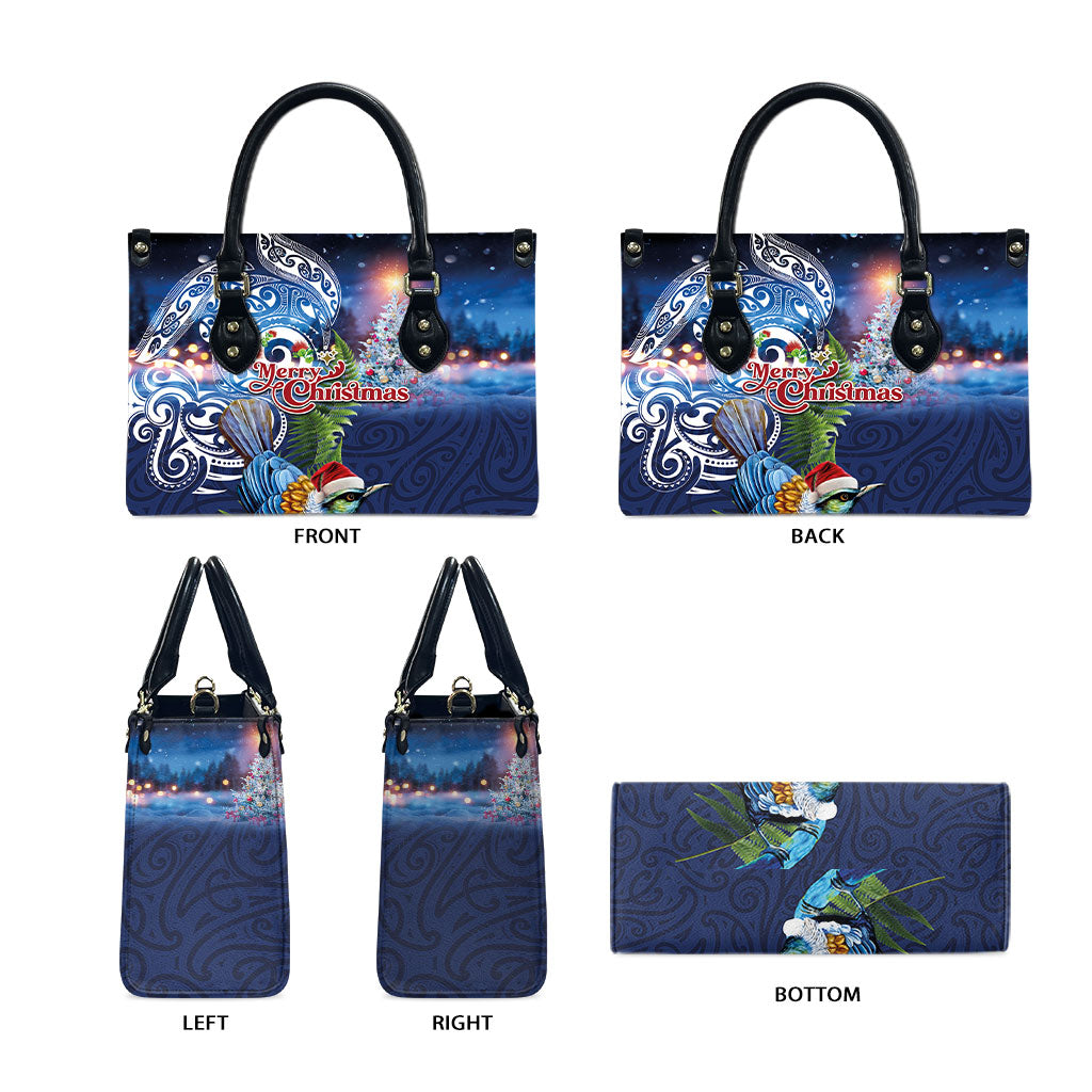 New Zealand Merry Christmas Leather Bag Maori Tribal Pattern with Xmas Tui Bird