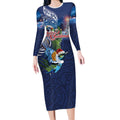 New Zealand Merry Christmas Long Sleeve Bodycon Dress Maori Tribal Pattern with Xmas Tui Bird