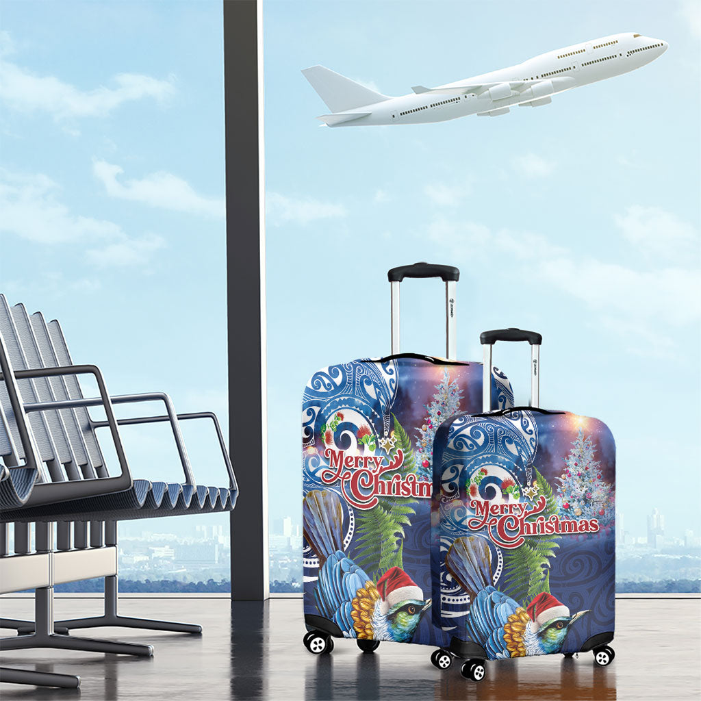 New Zealand Merry Christmas Luggage Cover Maori Tribal Pattern with Xmas Tui Bird